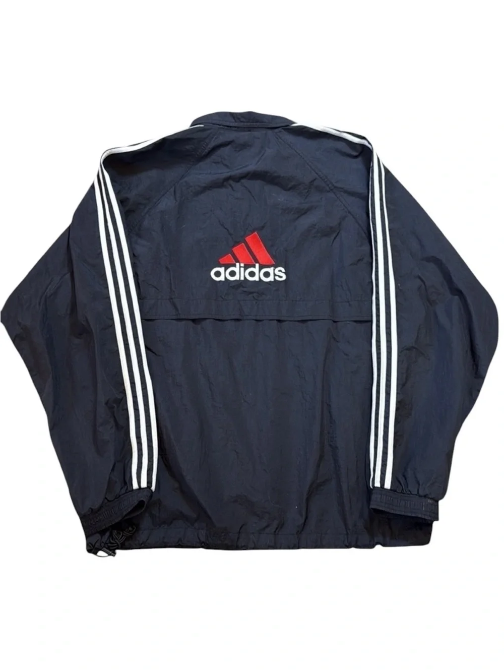 Vintage 90s Adidas 3 Stripe Half Zip Pullover Windbreaker Jacket XL Black
